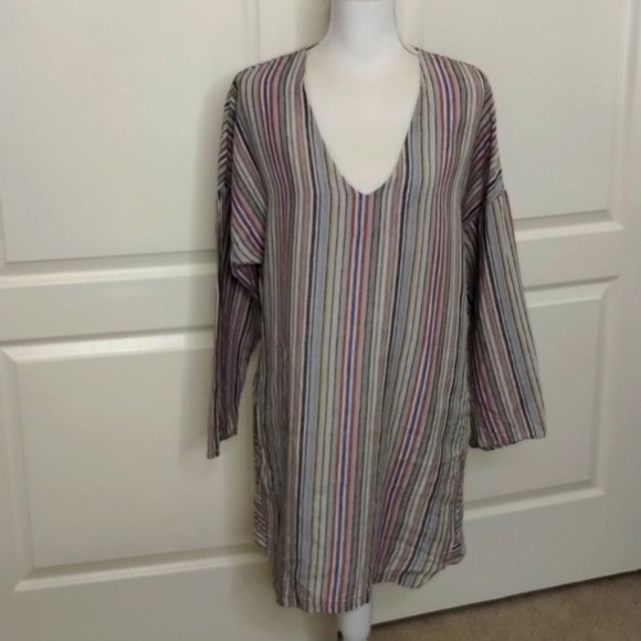 Uncle Frank Dresses & Skirts - Uncle Frank shift shirt dress medium 100% linen multi colored striped po…